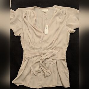 Max Studio Cream Tie-Front Blouse Medium